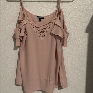 Pink off the shoulder lace up cami